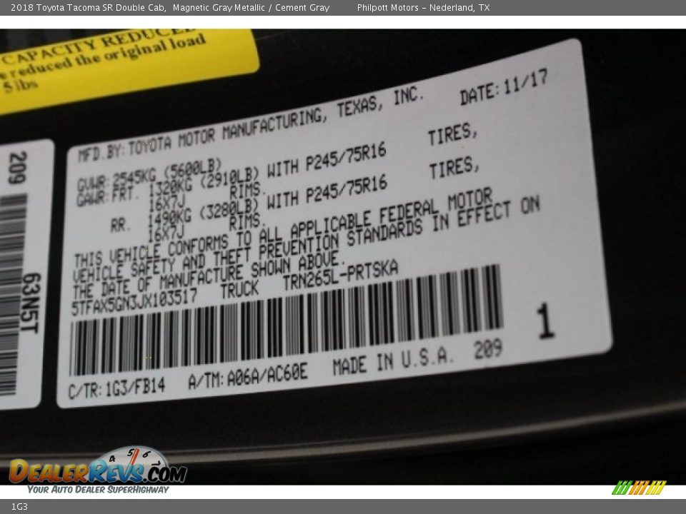 Toyota Color Code 1G3 Magnetic Gray Metallic