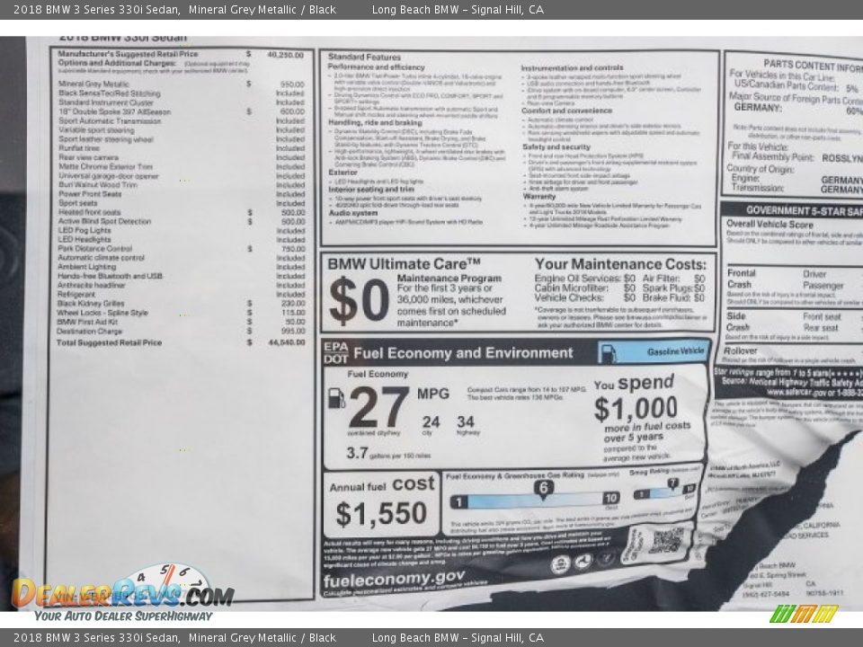 2018 BMW 3 Series 330i Sedan Window Sticker Photo #3