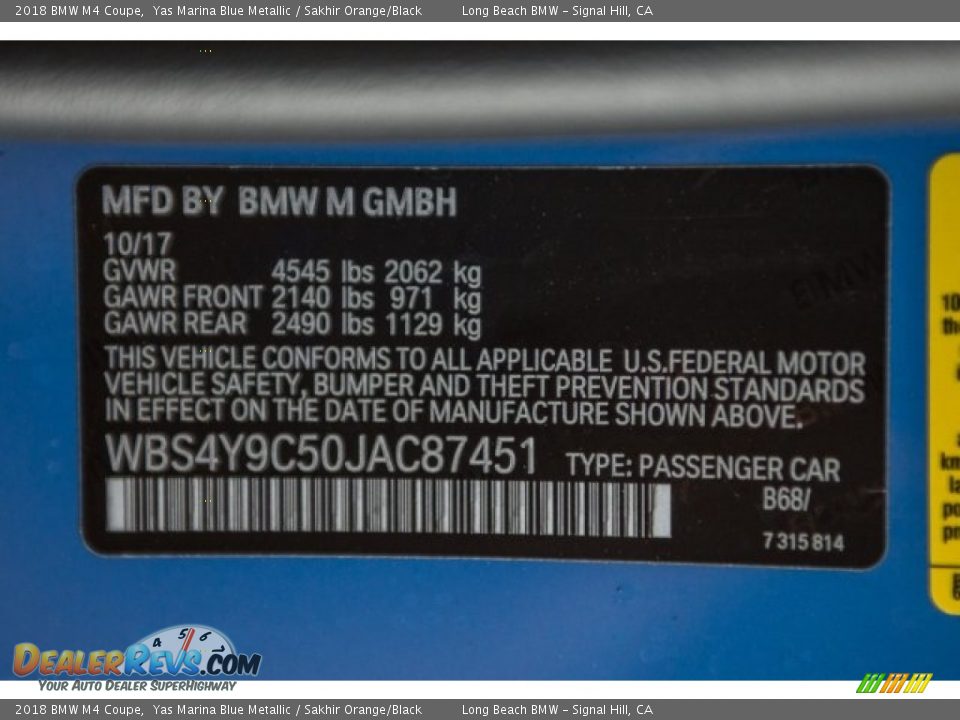 2018 BMW M4 Coupe Yas Marina Blue Metallic / Sakhir Orange/Black Photo #12