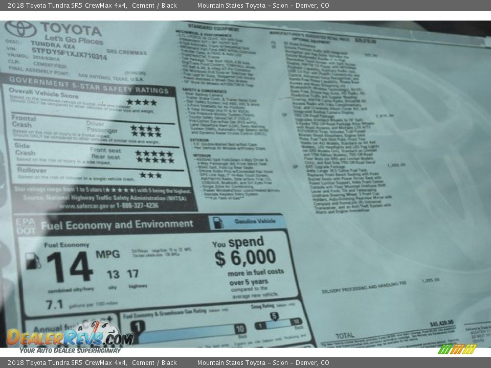 2018 Toyota Tundra SR5 CrewMax 4x4 Cement / Black Photo #10