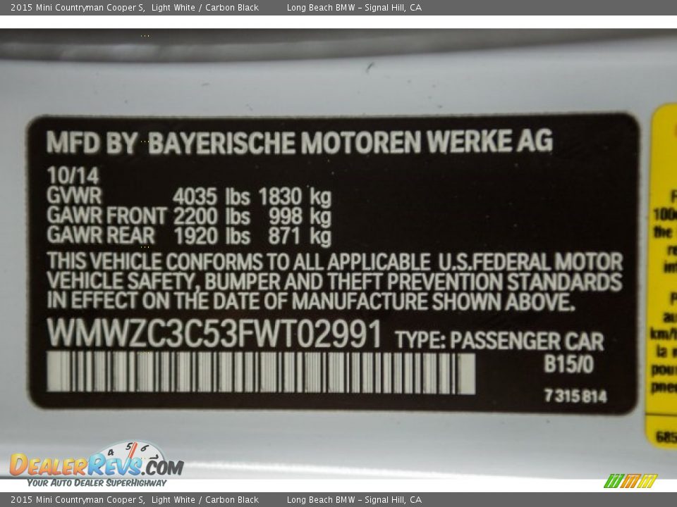 2015 Mini Countryman Cooper S Light White / Carbon Black Photo #18