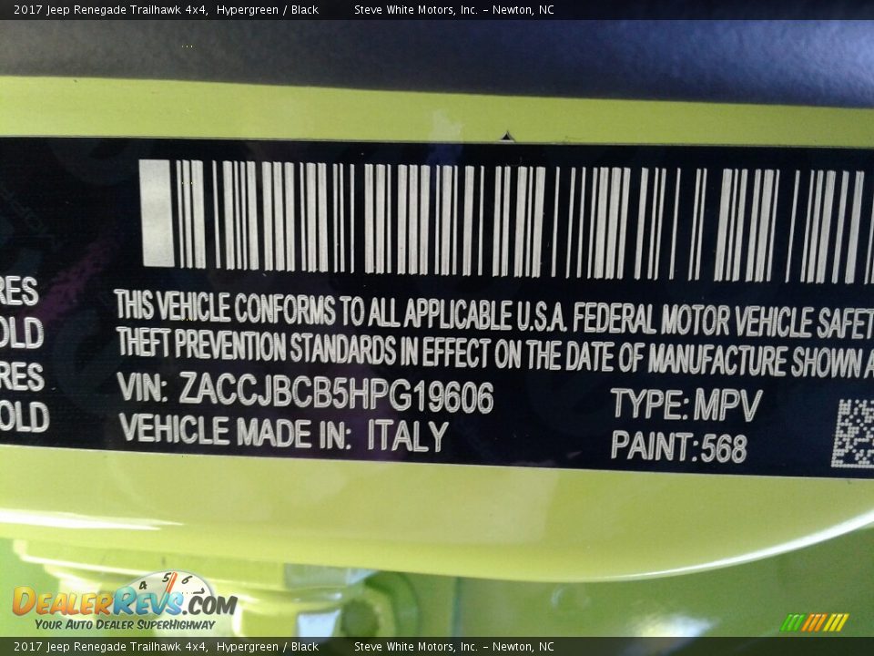 2017 Jeep Renegade Trailhawk 4x4 Hypergreen / Black Photo #28