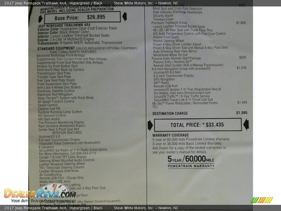 2017 Jeep Renegade Trailhawk 4x4 Hypergreen / Black Photo #29