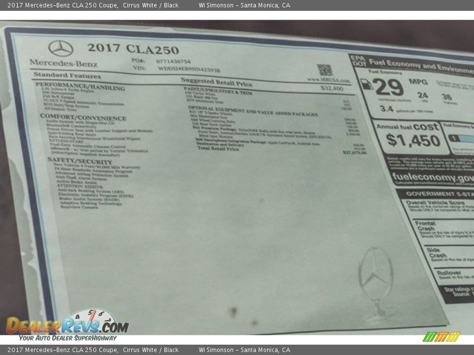 2017 Mercedes-Benz CLA 250 Coupe Cirrus White / Black Photo #11