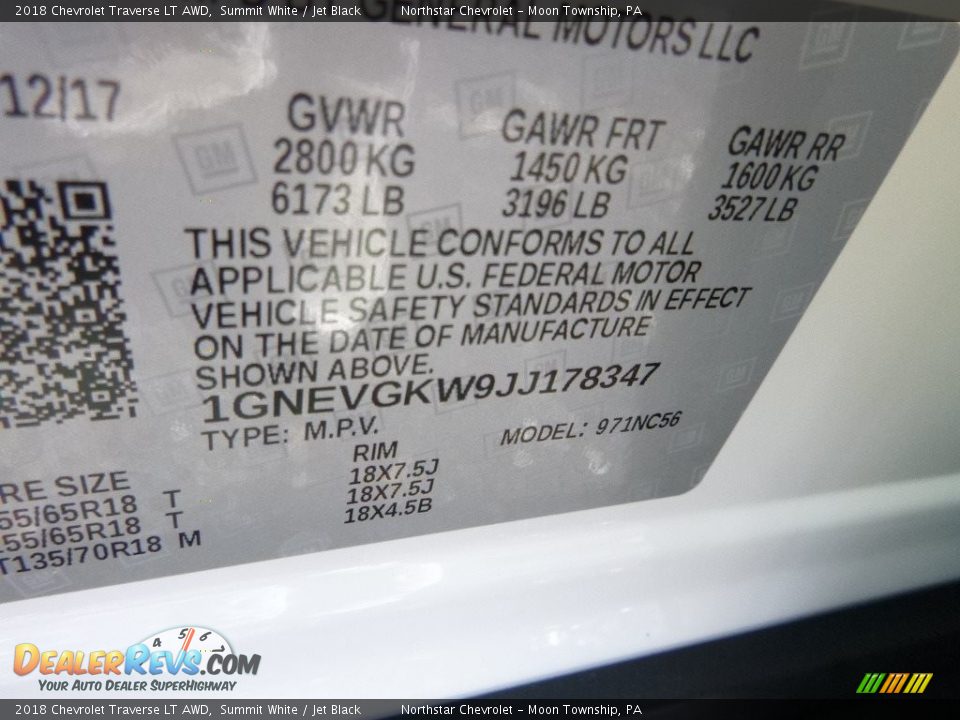 2018 Chevrolet Traverse LT AWD Summit White / Jet Black Photo #17