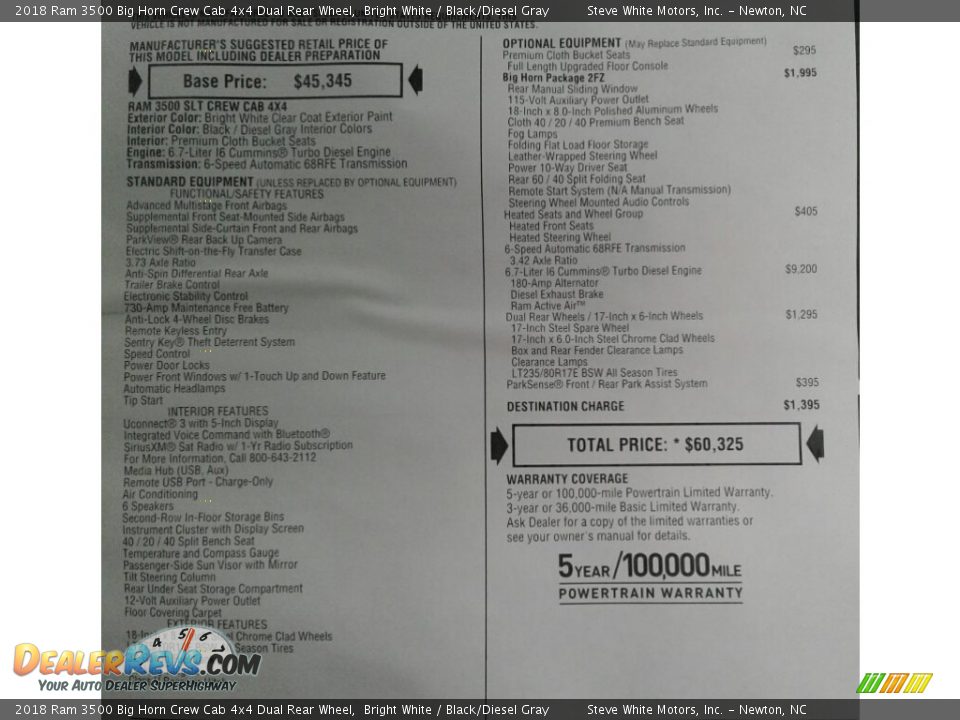 2018 Ram 3500 Big Horn Crew Cab 4x4 Dual Rear Wheel Bright White / Black/Diesel Gray Photo #29
