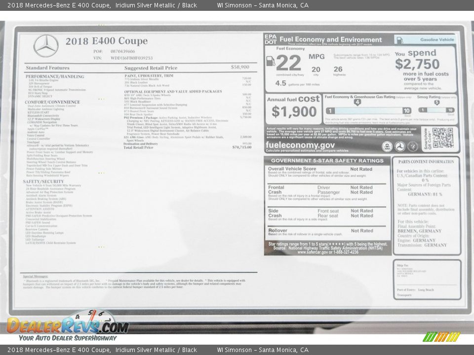 2018 Mercedes-Benz E 400 Coupe Iridium Silver Metallic / Black Photo #11