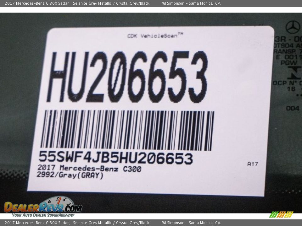 2017 Mercedes-Benz C 300 Sedan Selenite Grey Metallic / Crystal Grey/Black Photo #8