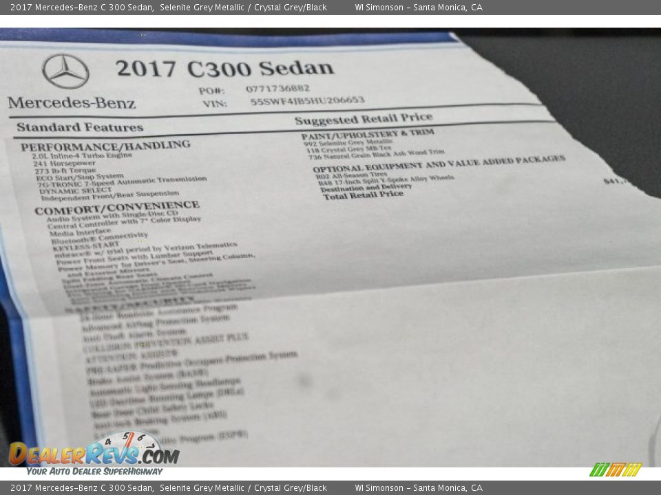 2017 Mercedes-Benz C 300 Sedan Selenite Grey Metallic / Crystal Grey/Black Photo #11