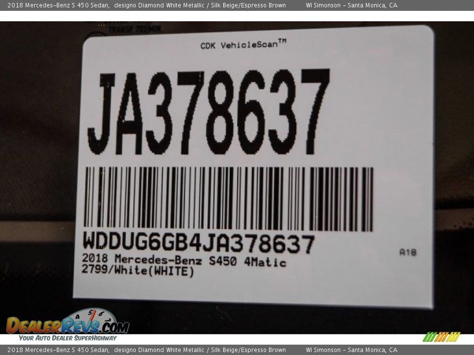 2018 Mercedes-Benz S 450 Sedan designo Diamond White Metallic / Silk Beige/Espresso Brown Photo #10
