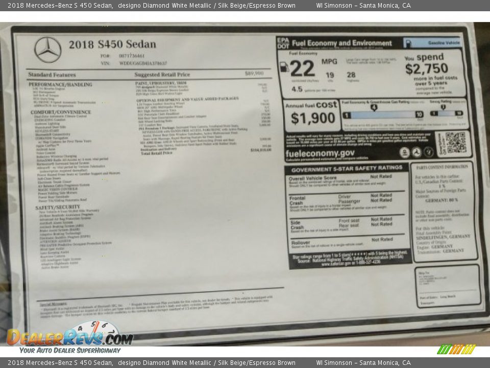 2018 Mercedes-Benz S 450 Sedan designo Diamond White Metallic / Silk Beige/Espresso Brown Photo #11