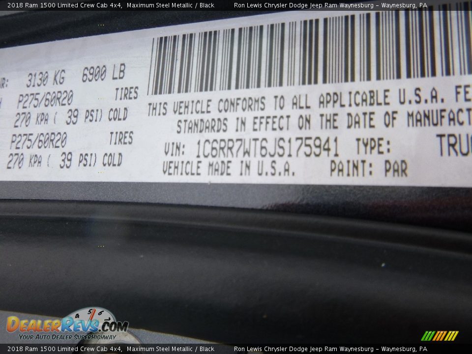 2018 Ram 1500 Limited Crew Cab 4x4 Maximum Steel Metallic / Black Photo #14
