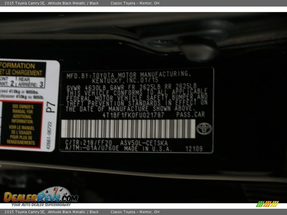 2015 Toyota Camry SE Attitude Black Metallic / Black Photo #19