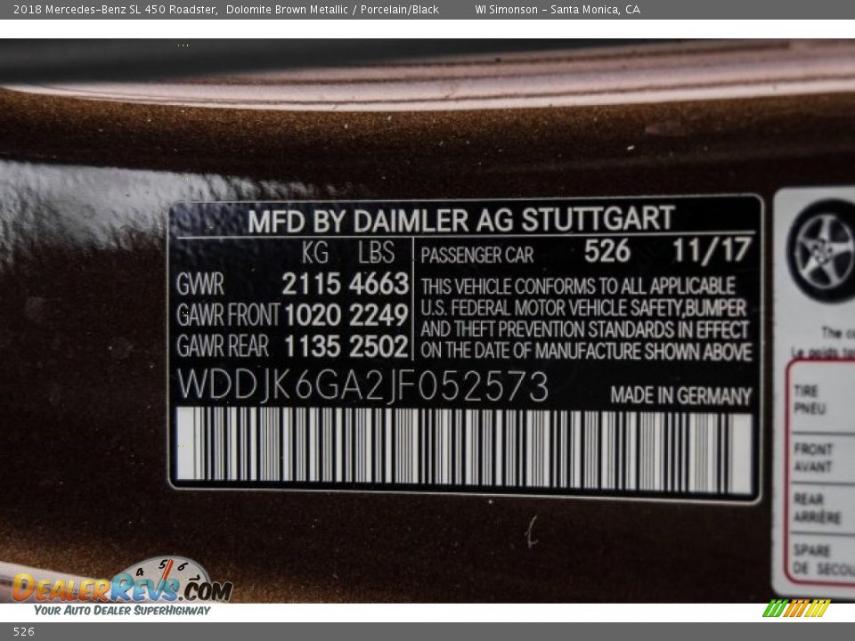 Mercedes-Benz Color Code 526 Dolomite Brown Metallic