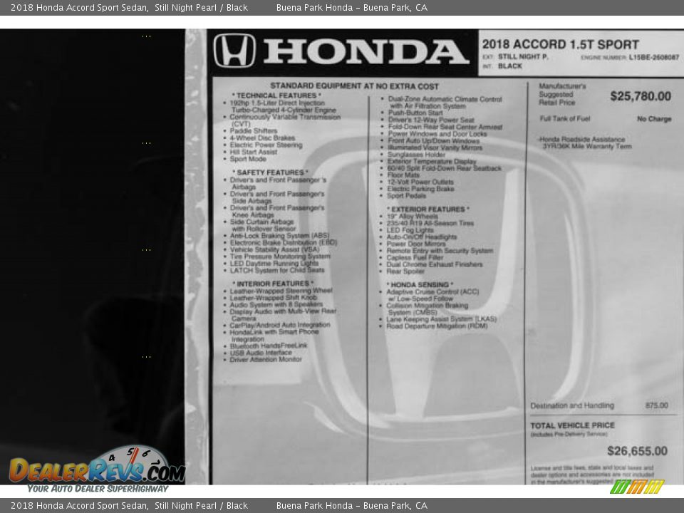 2018 Honda Accord Sport Sedan Still Night Pearl / Black Photo #16