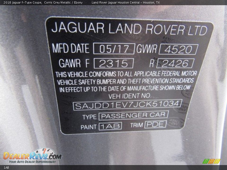 Jaguar Color Code 1AB Corris Grey Metallic