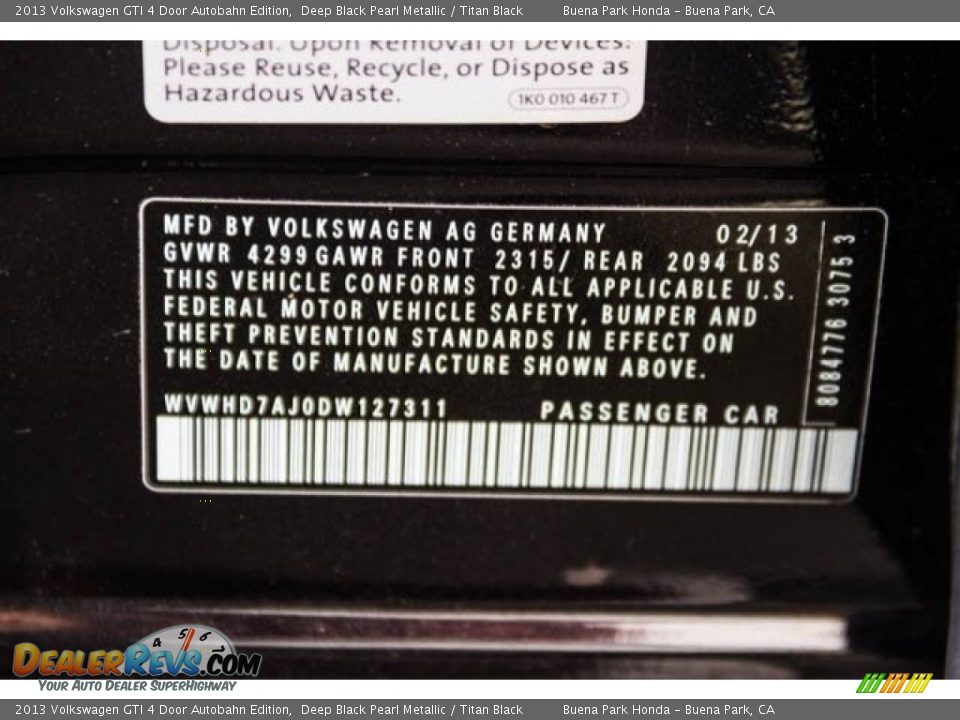 2013 Volkswagen GTI 4 Door Autobahn Edition Deep Black Pearl Metallic / Titan Black Photo #31