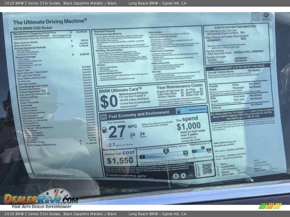 2018 BMW 5 Series 530i Sedan Black Sapphire Metallic / Black Photo #10