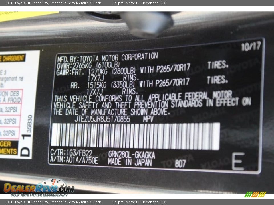 2018 Toyota 4Runner SR5 Magnetic Gray Metallic / Black Photo #36