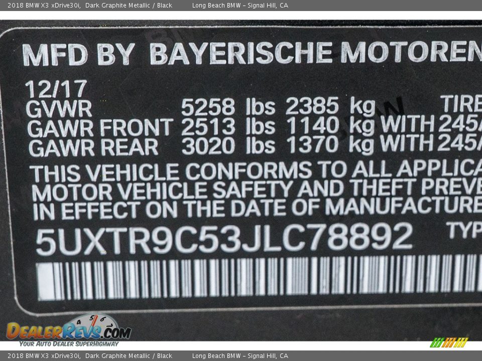 2018 BMW X3 xDrive30i Dark Graphite Metallic / Black Photo #11