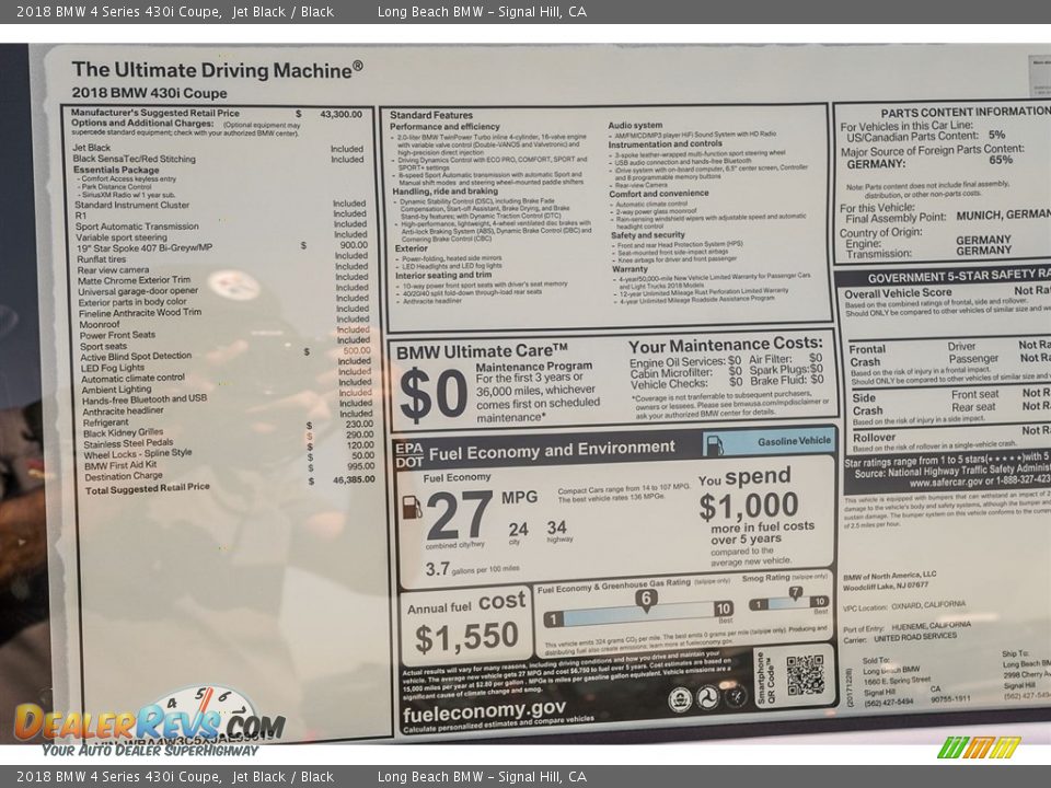 2018 BMW 4 Series 430i Coupe Jet Black / Black Photo #10