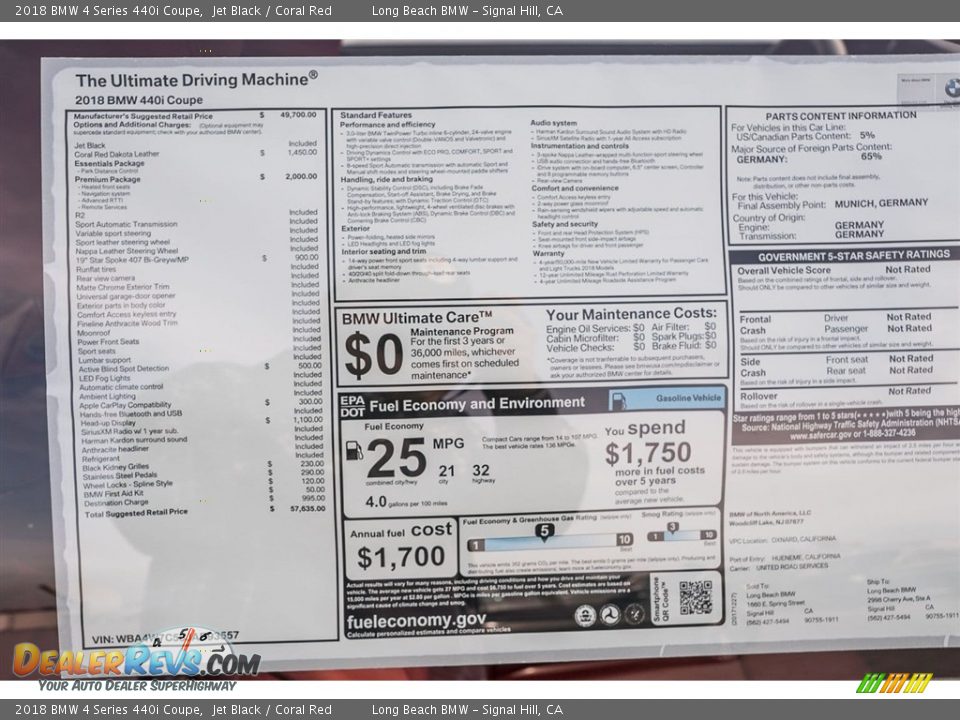 2018 BMW 4 Series 440i Coupe Window Sticker Photo #10