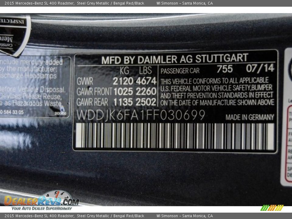 2015 Mercedes-Benz SL 400 Roadster Steel Grey Metallic / Bengal Red/Black Photo #30