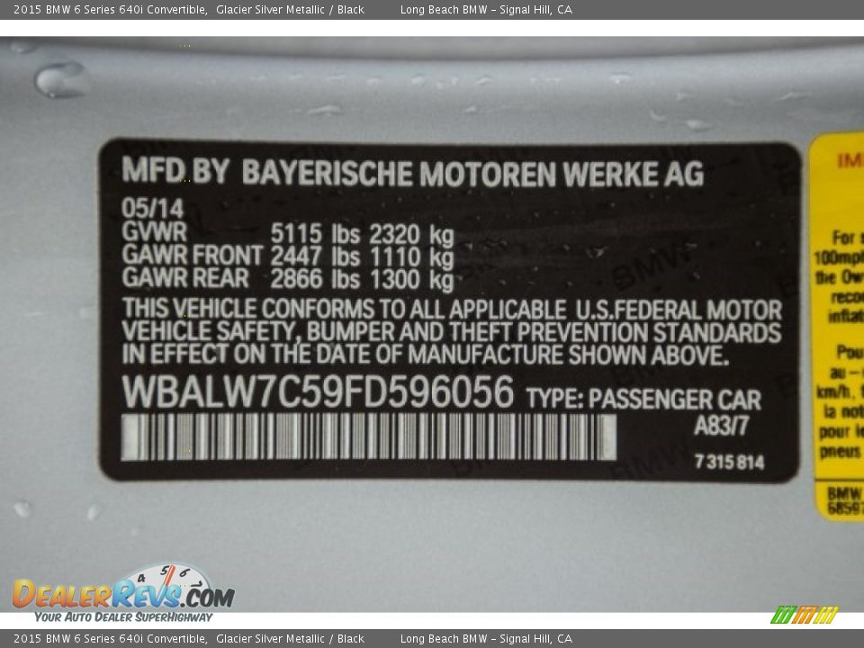 2015 BMW 6 Series 640i Convertible Glacier Silver Metallic / Black Photo #14