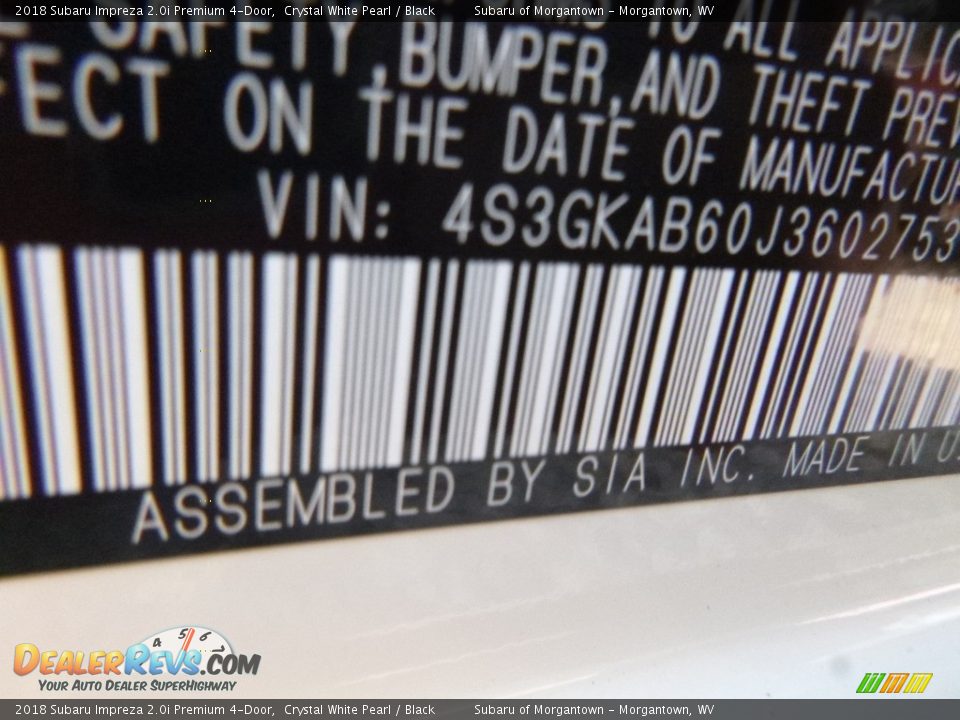 2018 Subaru Impreza 2.0i Premium 4-Door Crystal White Pearl / Black Photo #14