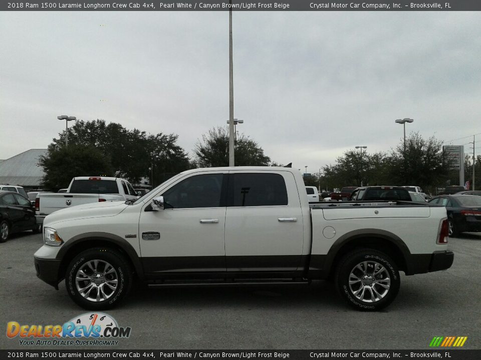 2018 Ram 1500 Laramie Longhorn Crew Cab 4x4 Pearl White / Canyon Brown/Light Frost Beige Photo #3