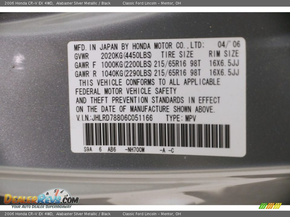 2006 Honda CR-V EX 4WD Alabaster Silver Metallic / Black Photo #20