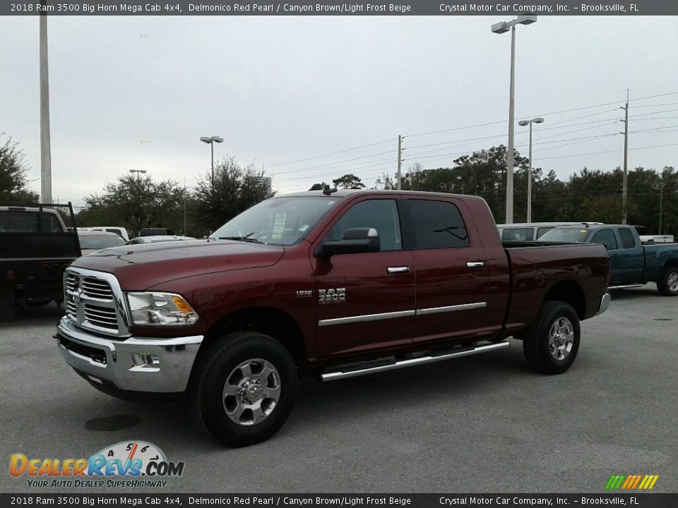 2018 Ram 3500 Big Horn Mega Cab 4x4 Delmonico Red Pearl / Canyon Brown/Light Frost Beige Photo #1