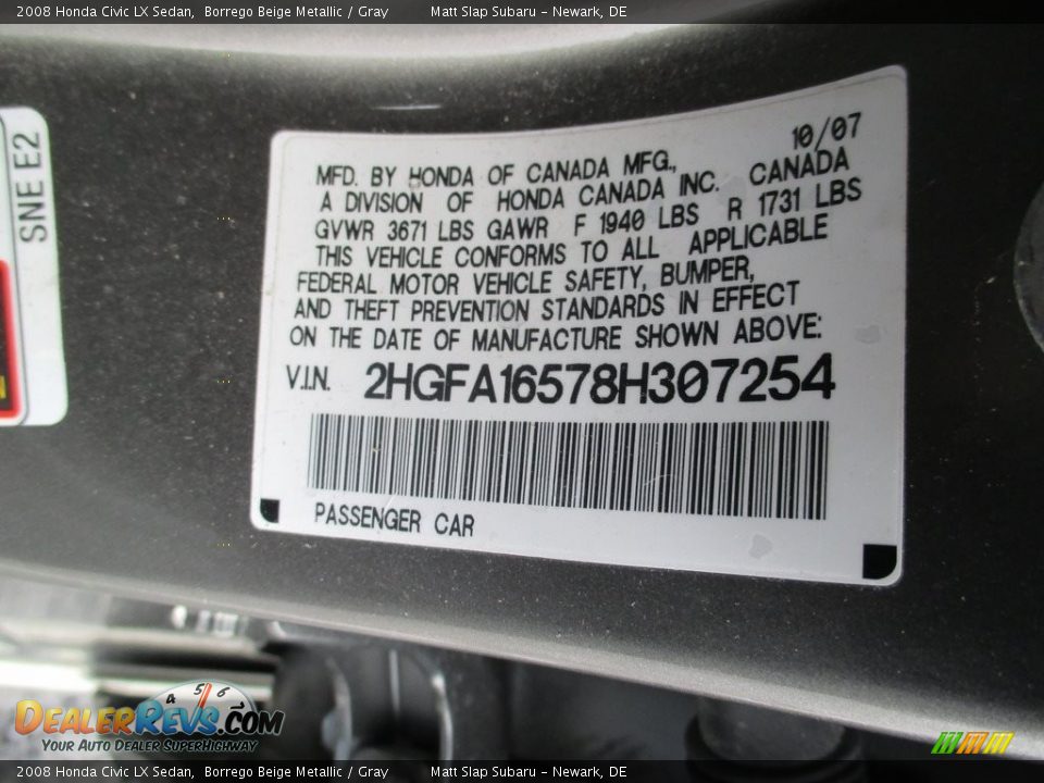 2008 Honda Civic LX Sedan Borrego Beige Metallic / Gray Photo #27