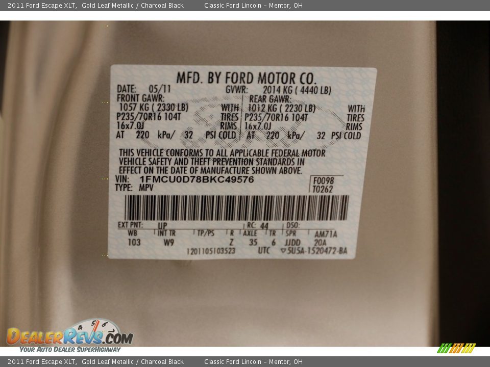 2011 Ford Escape XLT Gold Leaf Metallic / Charcoal Black Photo #21