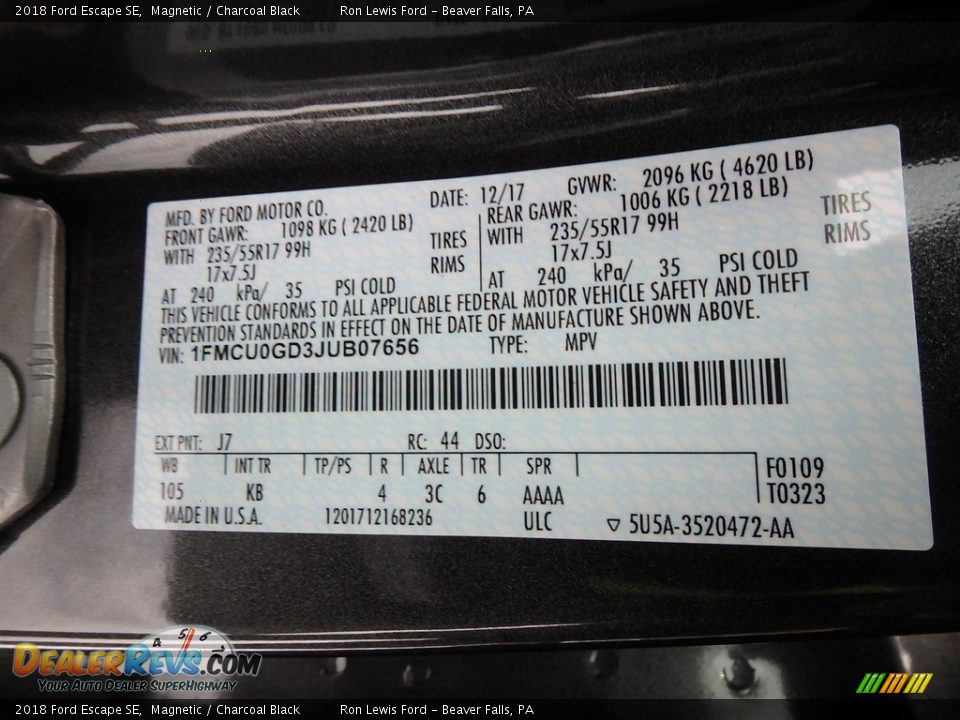 2018 Ford Escape SE Magnetic / Charcoal Black Photo #15