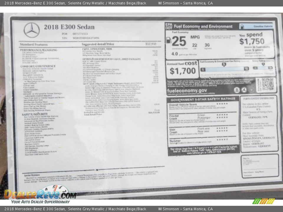 2018 Mercedes-Benz E 300 Sedan Selenite Grey Metallic / Macchiato Beige/Black Photo #11