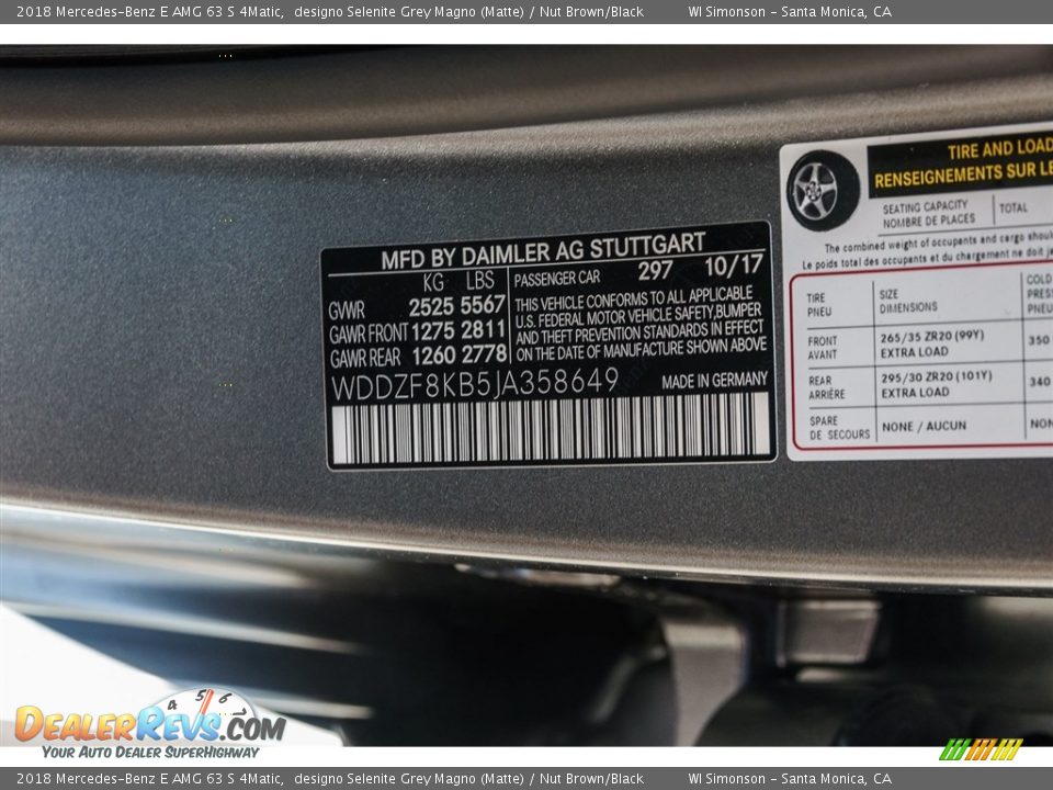 2018 Mercedes-Benz E AMG 63 S 4Matic designo Selenite Grey Magno (Matte) / Nut Brown/Black Photo #11
