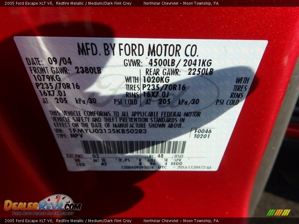 2005 Ford Escape XLT V6 Redfire Metallic / Medium/Dark Flint Grey Photo #14