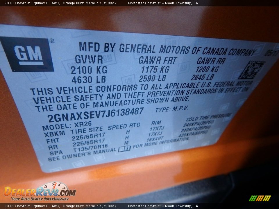 2018 Chevrolet Equinox LT AWD Orange Burst Metallic / Jet Black Photo #18