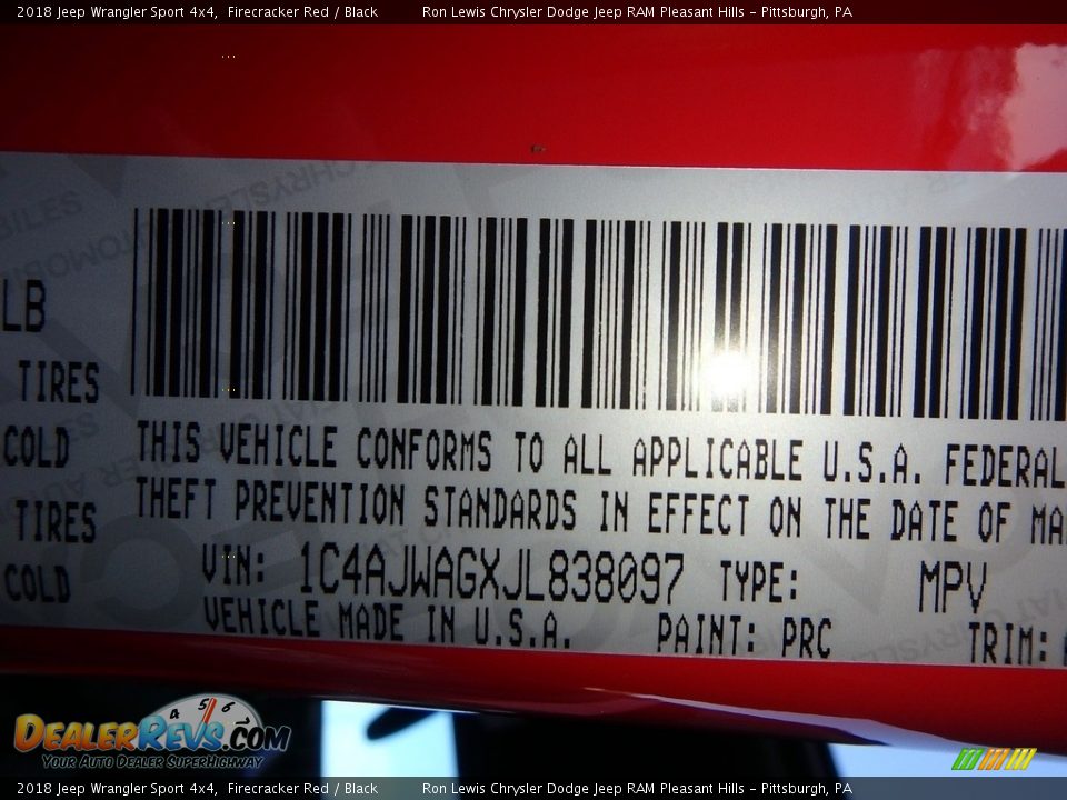 2018 Jeep Wrangler Sport 4x4 Firecracker Red / Black Photo #14