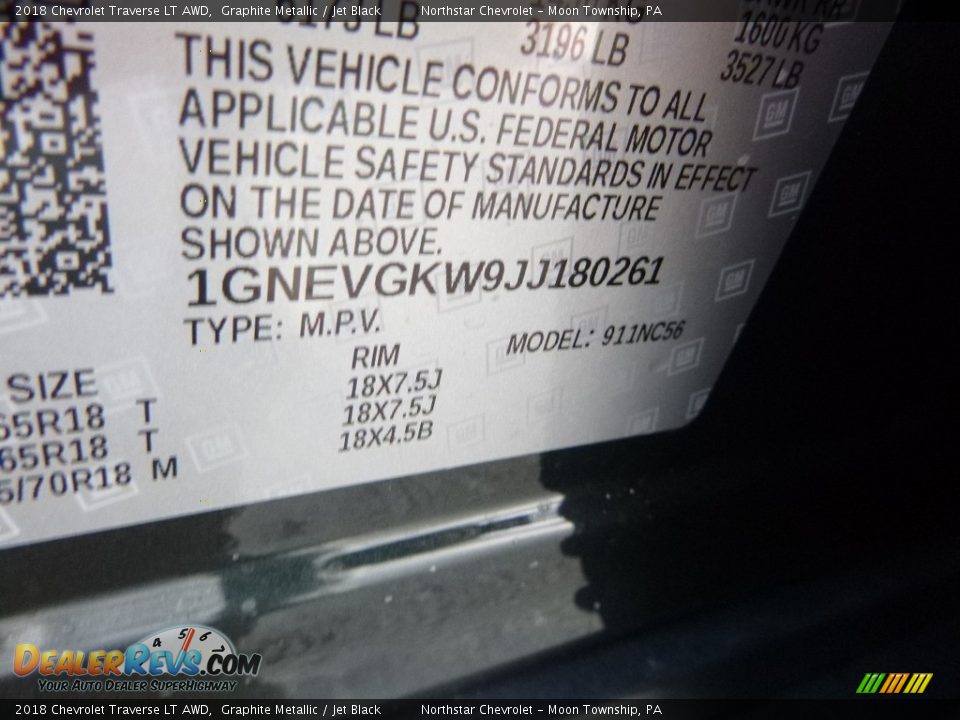 2018 Chevrolet Traverse LT AWD Graphite Metallic / Jet Black Photo #17