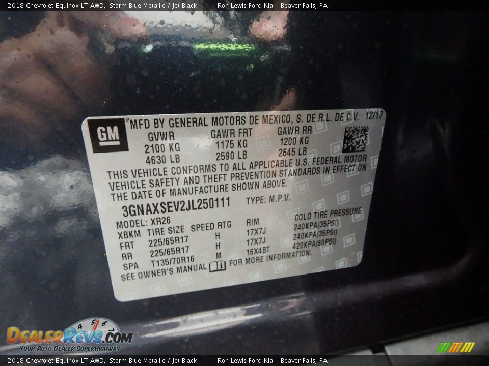 2018 Chevrolet Equinox LT AWD Storm Blue Metallic / Jet Black Photo #14