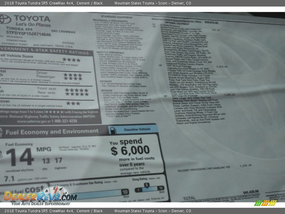2018 Toyota Tundra SR5 CrewMax 4x4 Cement / Black Photo #10
