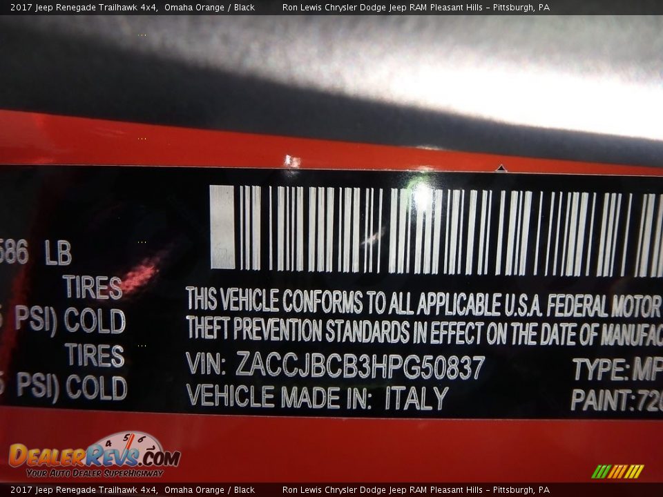 2017 Jeep Renegade Trailhawk 4x4 Omaha Orange / Black Photo #14