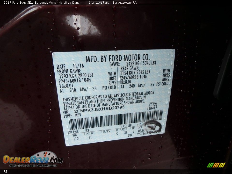 Ford Color Code R3 Burgundy Velvet Metallic