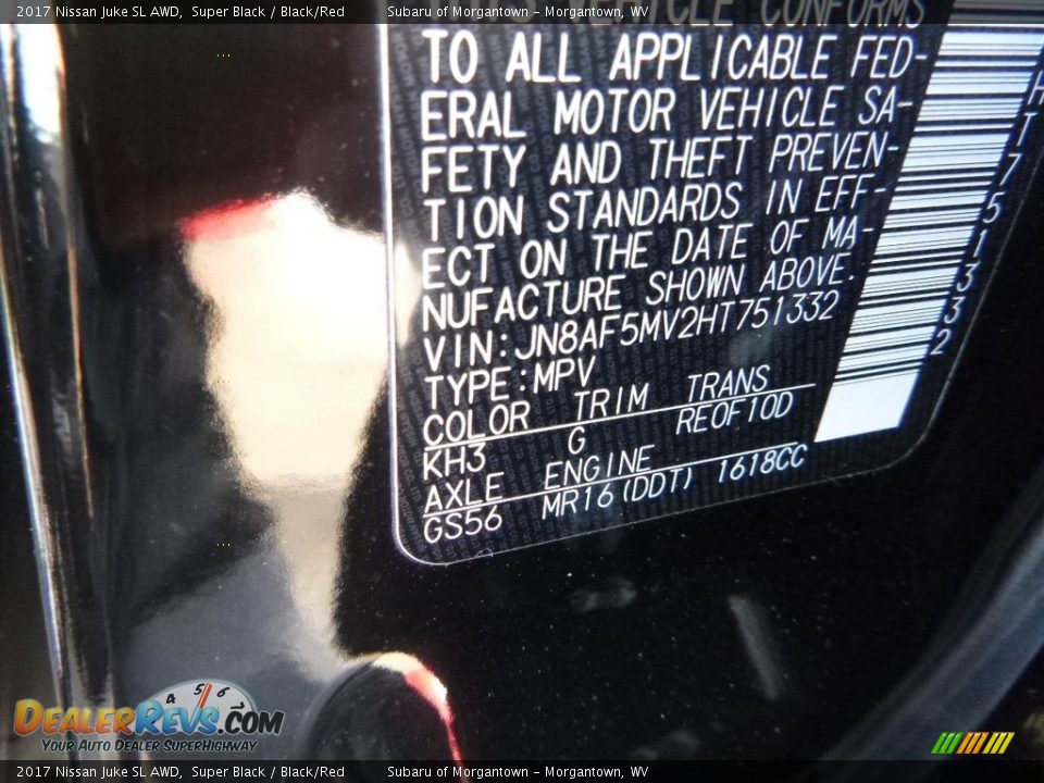 2017 Nissan Juke SL AWD Super Black / Black/Red Photo #15