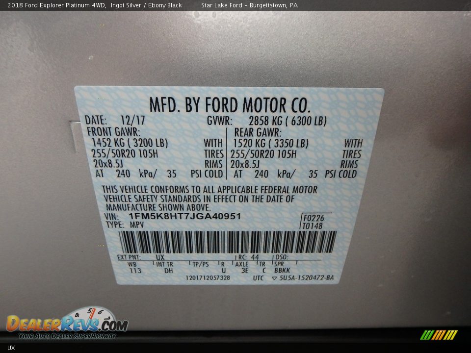 Ford Color Code UX Ingot Silver