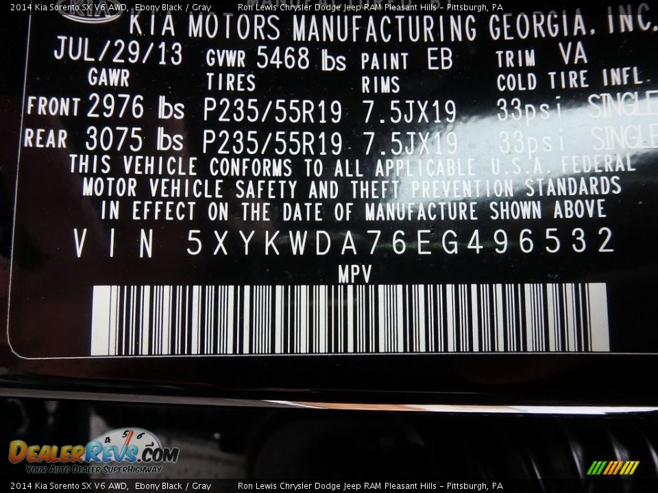 2014 Kia Sorento SX V6 AWD Ebony Black / Gray Photo #16