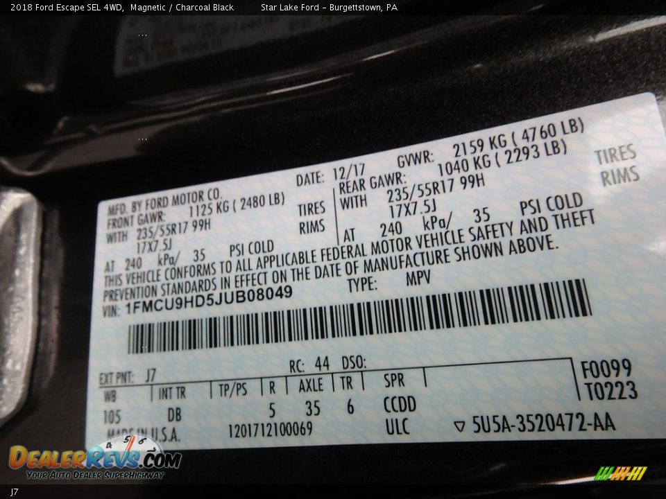 Ford Color Code J7 Magnetic