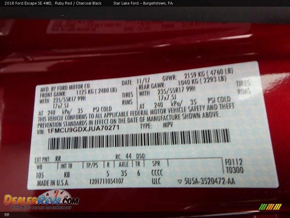 Ford Color Code RR Ruby Red